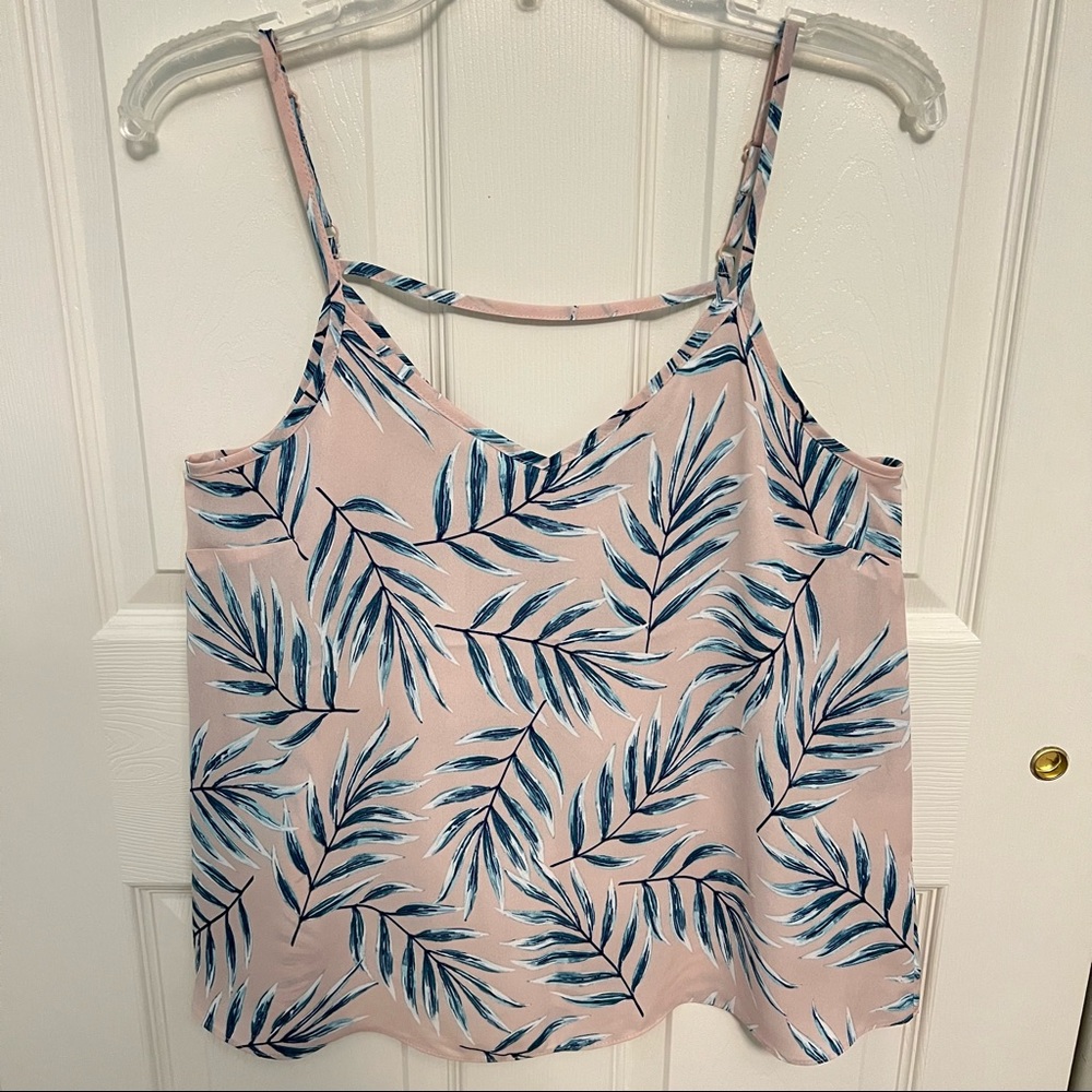 Primark light pink and teal leaf print strappy v neck tank top